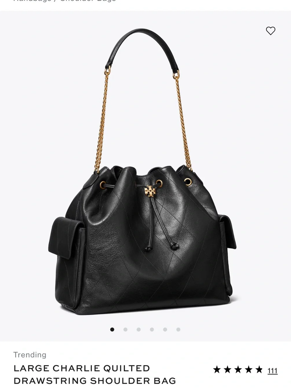 Tory Burch Charlie Quilted Leather Drawstring Shoulder Bag with Gold Chain
